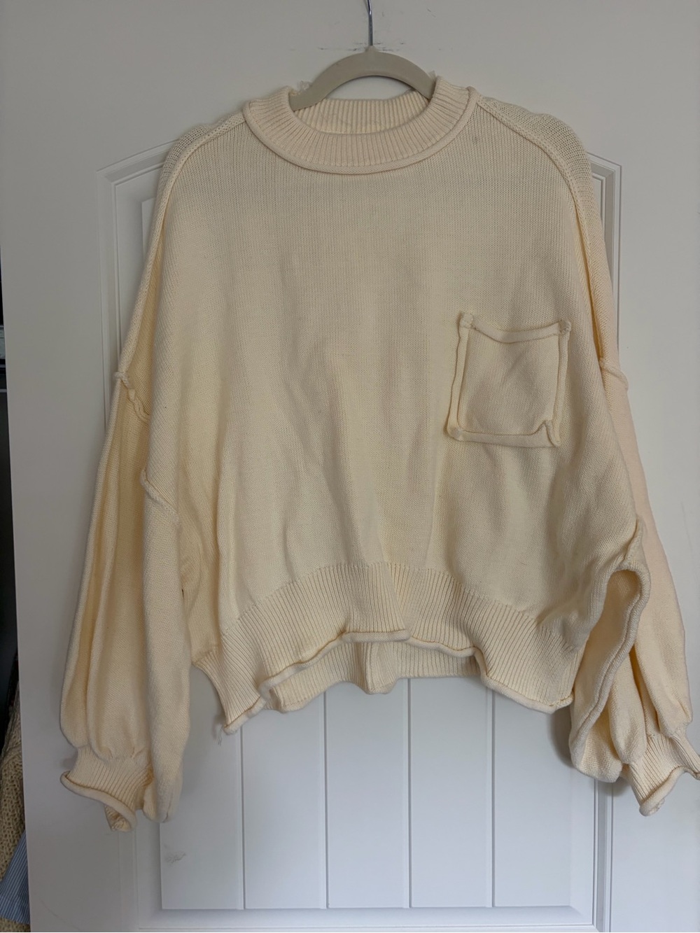 POL Cream Boxy Crewneck Sweater with Pocket